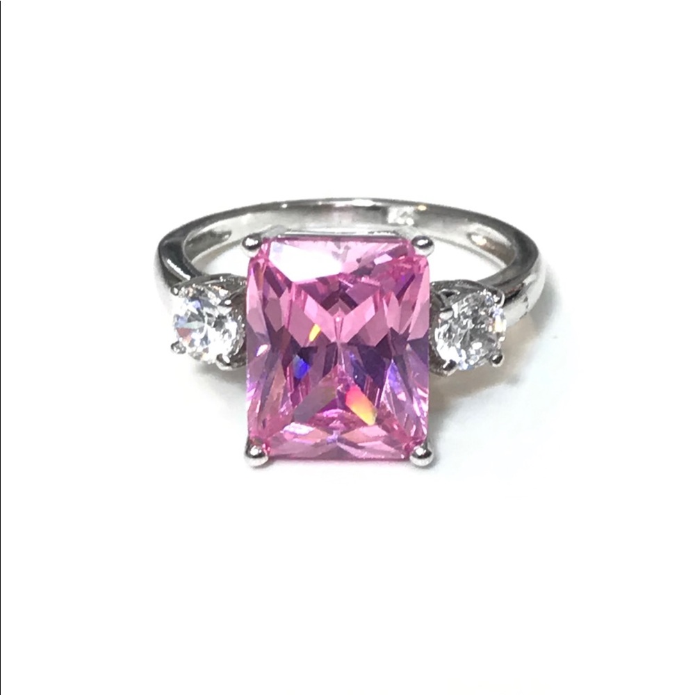 Pink & Clear CZ Sterling Silver Ring